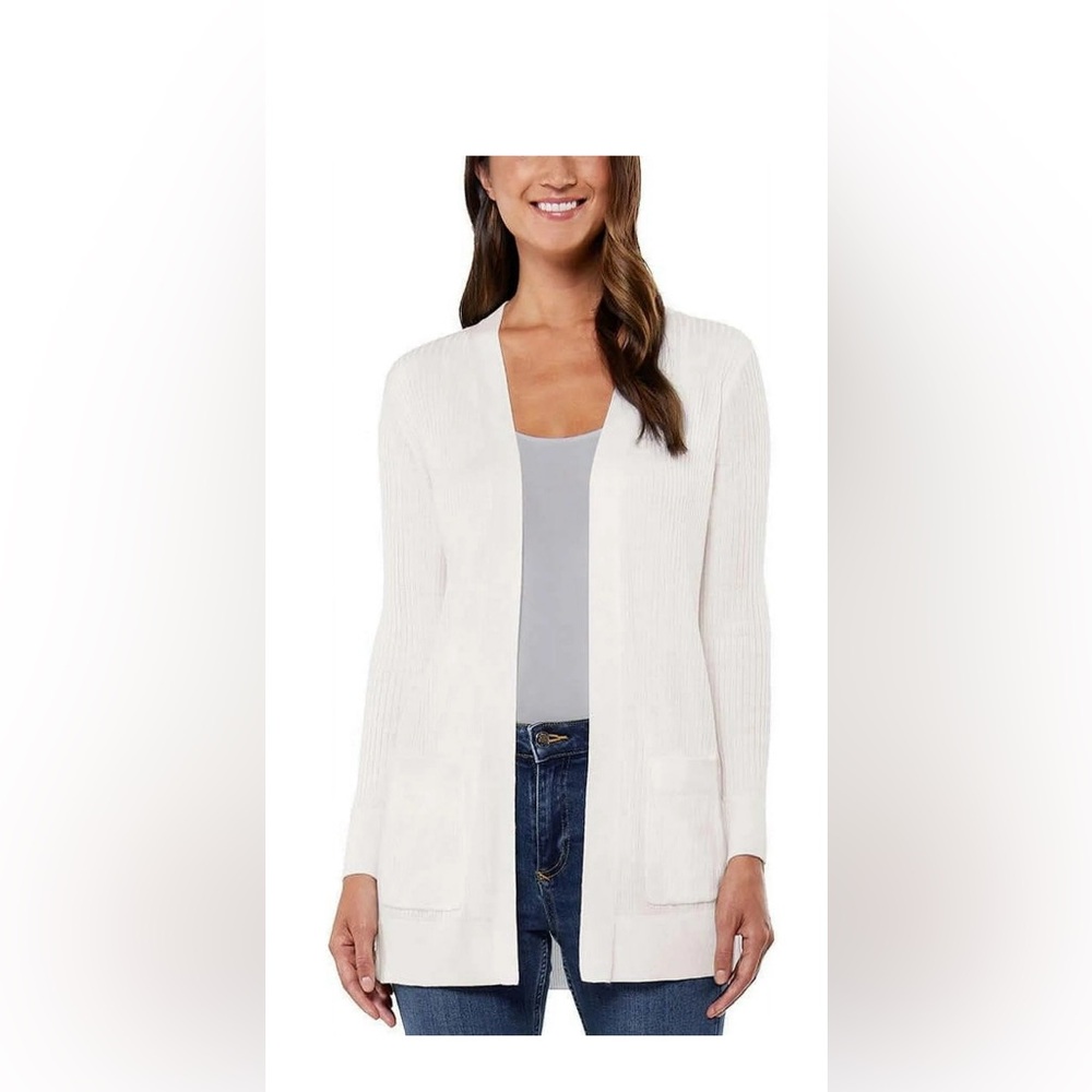 Matty M Women's Ribbed Thin Soft The Summer Cardigan, Vellum White Medium
